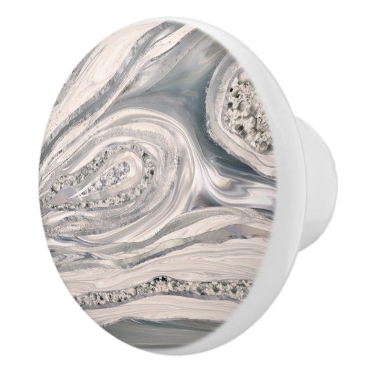Grijze vloeibare marmer en kristal - parels en zil keramische knop (Rechts)