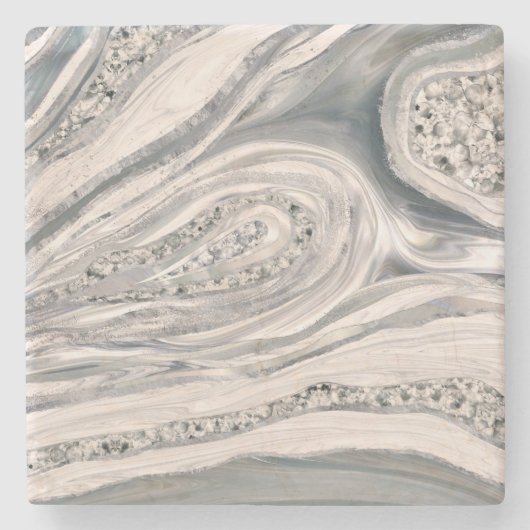 Grijze vloeibare marmer en kristal - parels en zil stenen onderzetter (Voorkant)