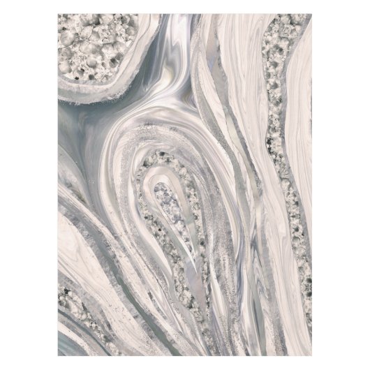 Grijze vloeibare marmer en kristal - parels en zil tafelkleed (Voorkant)