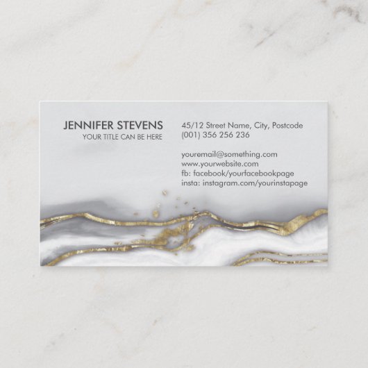 Grijze vloeibare marmer - monogram voor parels en  visitekaartje (Achterkant)