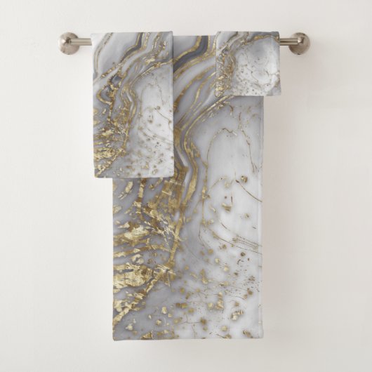 Grijze vloeibare marmer - parels en goud bad handdoek (Insitu)
