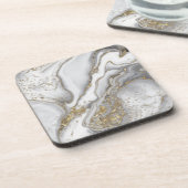 Grijze vloeibare marmer - parels en goud bier onderzetter (Linkerzijde)