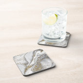 Grijze vloeibare marmer - parels en goud bier onderzetter (Rechterzijde)