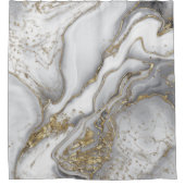 Grijze vloeibare marmer - parels en goud douchegordijn (Voorkant)