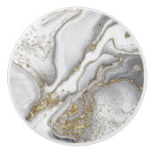 Grijze vloeibare marmer - parels en goud keramische knop (Voorkant)