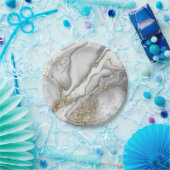 Grijze vloeibare marmer - parels en goud papieren bordje (Feest)