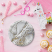 Grijze vloeibare marmer - parels en goud papieren bordje (Feest)