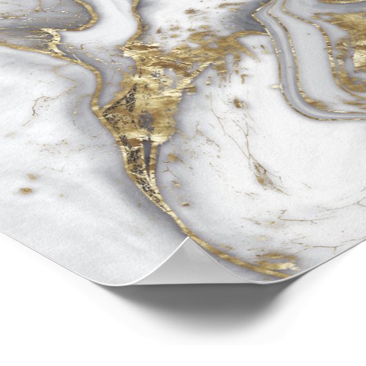 Grijze vloeibare marmer - parels en goud poster (Hoek)