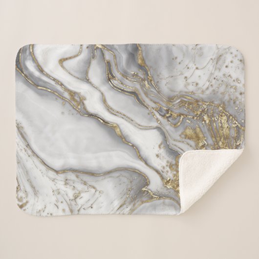 Grijze vloeibare marmer - parels en goud sherpa deken (Voorkant (horizontaal))