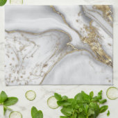 Grijze vloeibare marmer - parels en goud theedoek (Gevouwen)