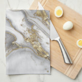 Grijze vloeibare marmer - parels en goud theedoek (Quarter Fold)