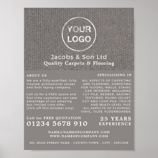 Grijze Vloerbedekking, Vloerlegger, Fitter Adverte Poster (Voorkant)