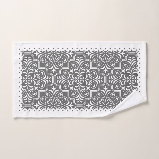 Grijze vodderpatroon met witte gespleten randen bad handdoek (Handdoek)