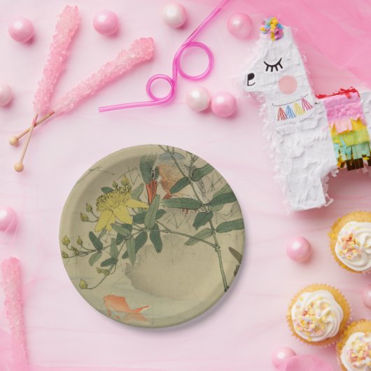 Grijze vogel Goldfish Oriental Chinoiserie Natuur  Papieren Bordje (Feest)