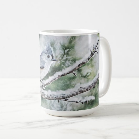 Grijze vogel in de sneeuwwinter Mok Cup (Voorkant rechts)