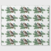 Grijze vogel op dennenappeltak cadeaupapier (Vlak)