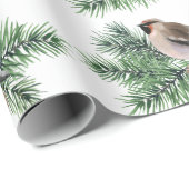Grijze vogel op dennenappeltak cadeaupapier (Rol Hoek)