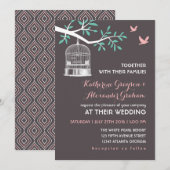 Grijze vogelkooi en duif rustieke trouwuitnodiging kaart (Voorkant / Achterkant)