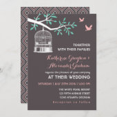 Grijze vogelkooi en uitnodiging tot huwelijk (Voorkant / Achterkant)