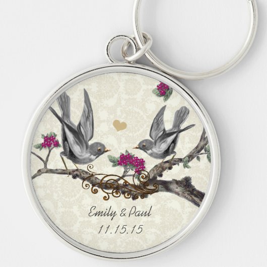  grijze vogelpruimelbloemen Sleutelhanger (Voorkant)