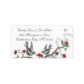 Grijze Vogels Rode Bloeiende Tak RSVP Etiket (Voorkant)