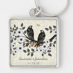  grijze vogels White Daisy Wedding Sleutelhanger