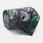 Grijze vogelschildering stropdas (Opgerold)