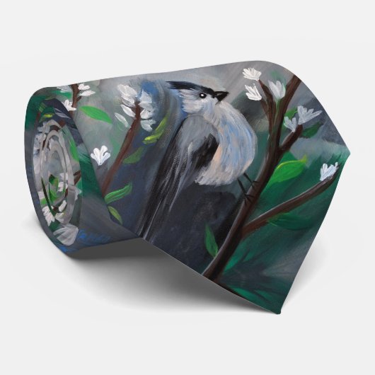 Grijze vogelschildering stropdas (Opgerold)
