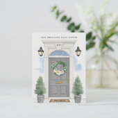 Grijze voordeur bewegende aankondiging briefkaart (Staand voorkant)