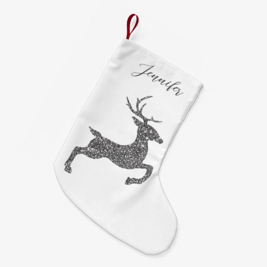 Grijze vorm in faux glitter textuur met naam kleine kerstsok (Voorkant (Hangend))