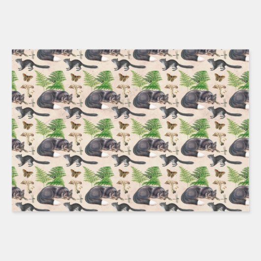 Grijze vos en eekhoorn op tan-afstotingstape inpakpapier vel (Voorkant 2)