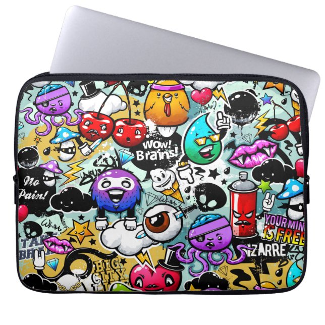 Grijze vruchten en groenten Graffiti Laptop Sleeve (Voorkant)