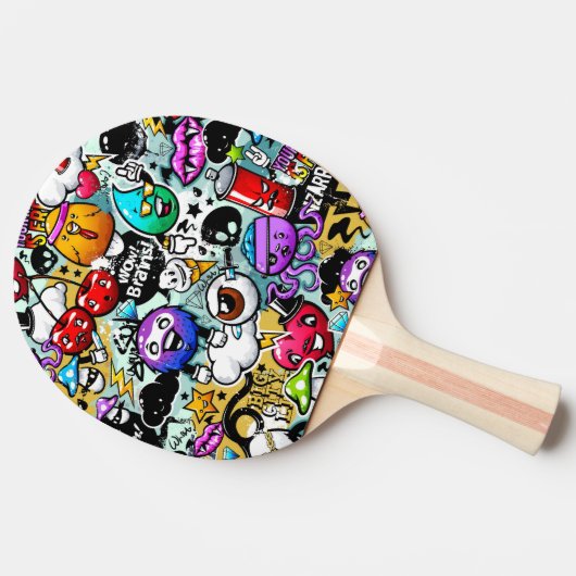 Grijze vruchten en groenten Graffiti Tafeltennisbatje (Zijkant)