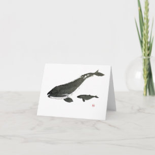 Grijze walvis Mam en baby sumie inktschilderij Feestdagen Kaart