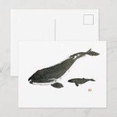 Grijze walvis mam en baby sumie inktschilderij feestdagenkaart (Voorkant / Achterkant)