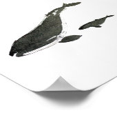 Grijze walvis Mam en baby sumie inktschilderij Poster (Hoek)