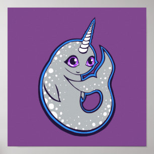 Grijze walvis met inkttekening poster