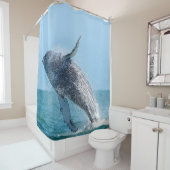 Grijze walvis springen in Blue Ocean Water Douchegordijn (In situ)