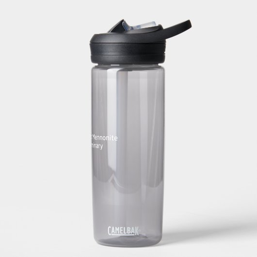 Grijze waterfles met wit AMBS-logo (Links)