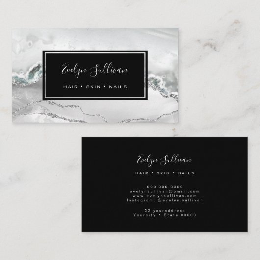 grijze waterverf agate visitekaartje (Voorkant / Achterkant)