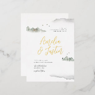 Grijze Waterverf bergen Destination Wedding Folie Uitnodiging Briefkaart