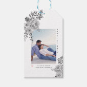 Grijze waterverf bloemen en foto's cadeaulabel (Voorkant)