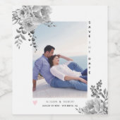 Grijze waterverf bloemen en foto's wijn etiket (Enkel label)