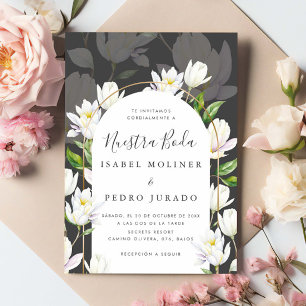 Grijze Waterverf Botanische Nuestra Boda Bruiloft Kaart