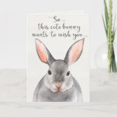 Grijze Waterverf Bunny Rabbit Happy Birthday Kaart (Voorkant)