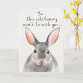 Grijze Waterverf Bunny Rabbit Happy Birthday Kaart (Gele Bloem)