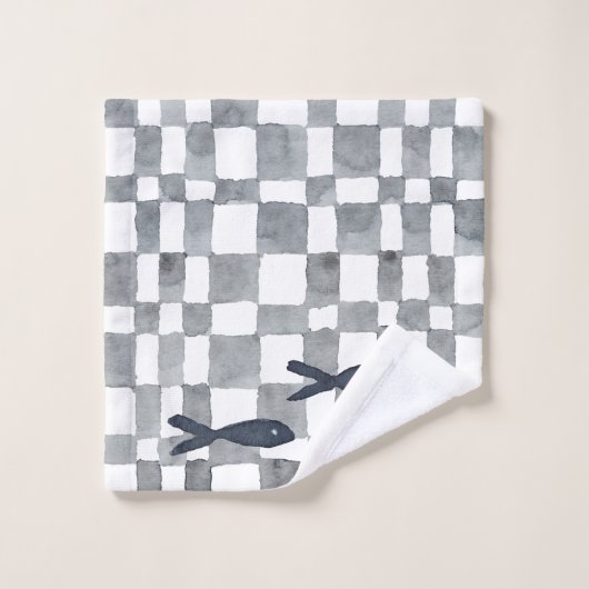 Grijze Waterverf Controles vishanddoekset Bad Handdoek (Wasdoekje)