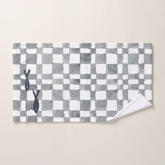 Grijze Waterverf Controles vishanddoekset Bad Handdoek (Handdoek)
