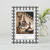 Grijze Waterverf Flannel Foto Feestdagenkaart (Staand voorkant)