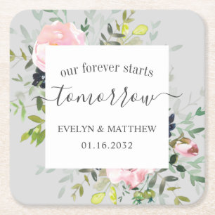 Grijze Waterverf Floral Forever begint morgen Kartonnen Onderzetters